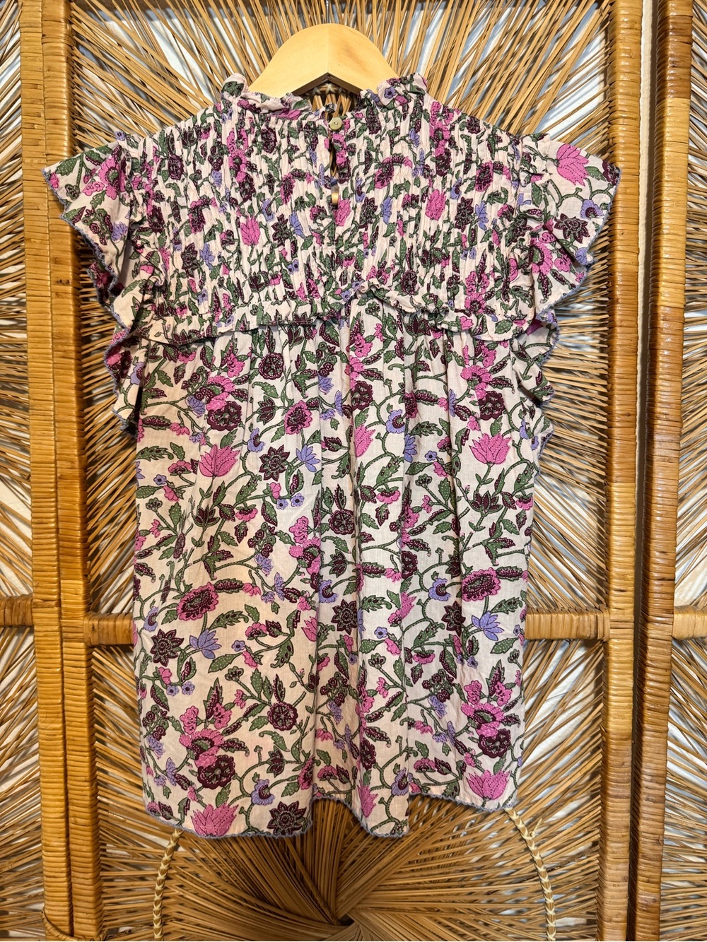 Cleobella Virginia Blouse in Kaia Print Pink Floral Ruffle Smocked SZ S - Picture 6 of 8